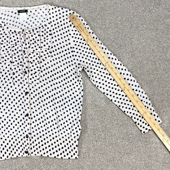J. Crew Womens Sweater Medium Cream Black Polka Dot Merino Wool Cardigan - Picture 9 of 11